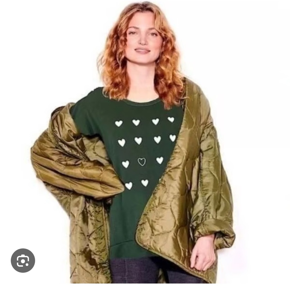 Anthropologie Sundry Green Heart Print Sweater